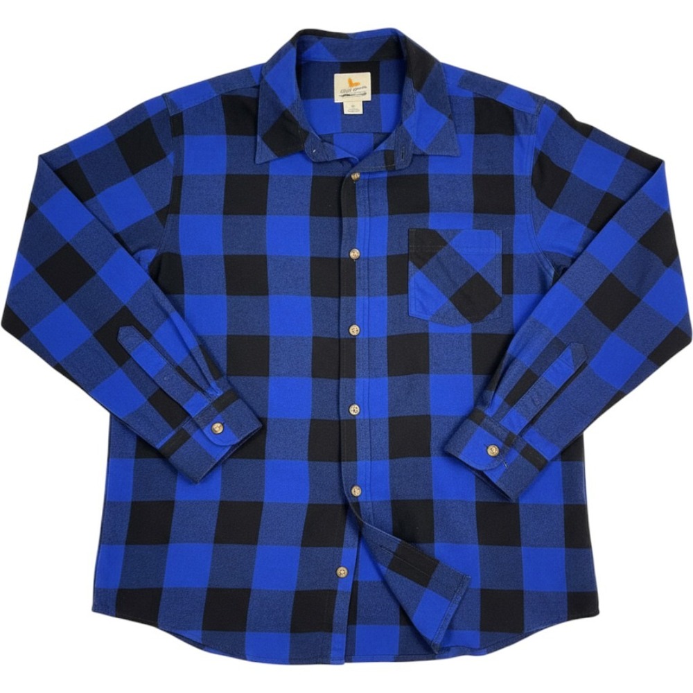 Field Stream Mens XL Blue Black Buffalo Plaid Flannel Button Down Shirt LS
